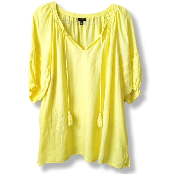 Talbots Yellow Linen Peasant Tunic Top 1X Boho Casual Coastal Summer Natural - Picture 1 of 9